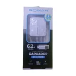Cargador De Pared X2 Usb Romax (Tcc0314) Negro, Cable Usb-c, 6.2a, Para Smartphone, Tablet