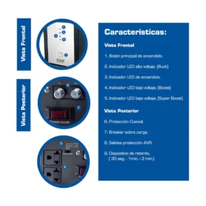 Estabilizador Cdp 8 Tomas (R-Avr2408I) 2400Va, 1200W - Imagen 3