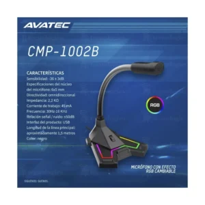 MICROFONO AVATEC CMP-1002B ( CMP-1002B ) NEGRO, LED-RGB - Imagen 2