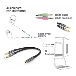 Cable De Audio Auxiliar Jack X2 A Jack X1 Hembra 3.5 | Negro - Imagen 3