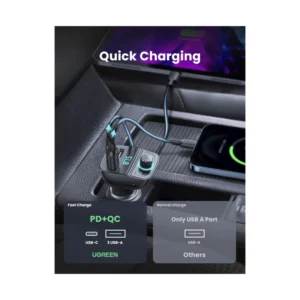 Transmisor Fm Bluetooth Carga Rapida Autoradio Ugreen (6957303889105) Bt 5.0, Mp3/mp4, X2 Usb/usb-c - Imagen 3