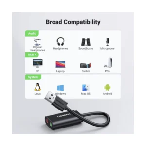 ADAPTADOR USB 2.0 A AUDIO 3.5MM UGREEN US205 ( 30724 ) NEGRO, 20CM - Imagen 4