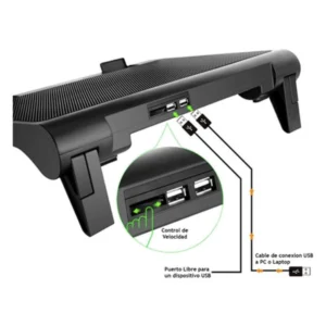 Cooler Para Laptop Xblade Glacius (Gxb-h501bk) Negro, Para 10" Al 17", X5 Fan, Led-verde - Imagen 4