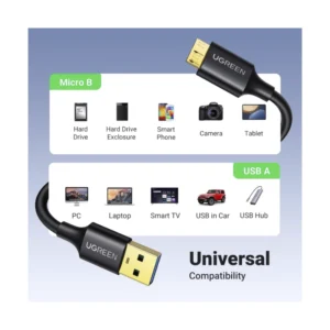 Cable Usb 3.0 A Micro Usb Ugreen (6957303818402) 5gbps, Negro - Imagen 4