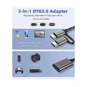 CABLE USB HEMBRA A V8 + USB-, 2 EN 1, OTG, PARA SMARTPHONE - TABLET - Imagen 5