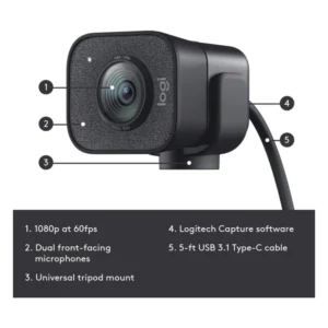 Camara Web Logitech Streamcam Plus (960-001280) Fhd 1080p, 60 Fps,  Para Transmision En Vivo Y Creacion De Contenido, Con Microfono, Usb-c - Imagen 6