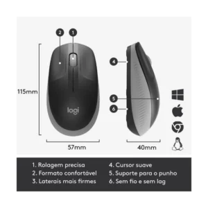 Mouse Inalambrico Logitech M190 (910-005902) Negro Con Gris, 1000 Dpi - Imagen 6