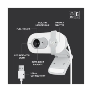 CAMARA WEB LOGITECH BRIO 100 ( 960-001615 ) FHD 1080P, BLANCO, 30 FPS, TAPA DE PRIVACIDAD, CON MICROFONO - Imagen 7