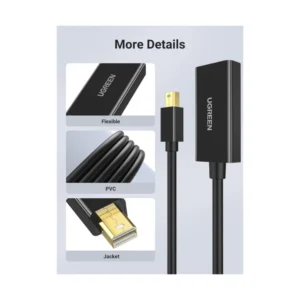 Adaptador Mini Dp A Hdmi Ugreen (40360) Cable 25cm, Negro, 4k 30hz - Imagen 7