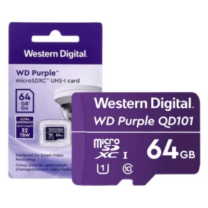 MEMORIA MICRO SD WESTERN DIGITAL QD101 64GB ( WDD064G1P0C-85AEL0 ) PURPURA, 32 TBW, SDXC, PARA CAMARA VIGILANCIA - Imagen 1