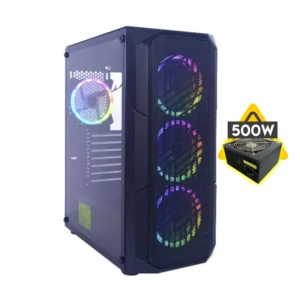 CASE HALION ( MERCURY 2107 ) CON FUENTE DE 500W, NEGRO, E-ATX, 1 PANEL VIDRIO, X4 FAN, LED-RGB - Imagen 1