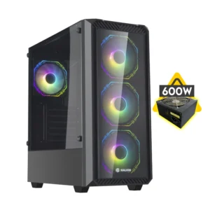 CASE HALION ( INFINITY 416 ) CON FUENTE DE 600W, NEGRO, ATX, 2 PANEL VIDRIO, X4 FAN, LED-ARGB - Imagen 1