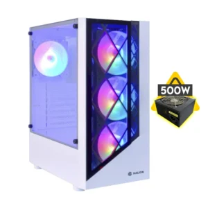 CASE HALION ( DRAGON CR15W ) CON FUENTE DE 500W, BLANCO, ATX, 1 PANEL VIDRIO, X4 FAN, LED-RGB - Imagen 1