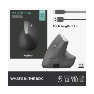 Mouse Inalambrico Logitech Mx Vertical Advanced (910-005449) Negro, Bluetooth, Ergonomico, 1600 Dpi - Imagen 10