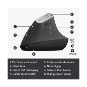 Mouse Inalambrico Logitech Mx Vertical Advanced (910-005449) Negro, Bluetooth, Ergonomico, 1600 Dpi - Imagen 7