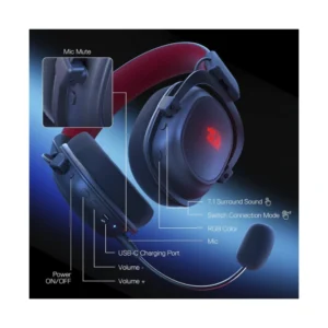 Auricular Inalambrico Redragon Zeus Pro (H510-pro) Gaming, Negro, 7.1, Usb Wireless + Cable Usb, Led-rgb - Imagen 8