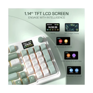 Teclado Inalambrico Redragon Galatin Pro (K719Wg-Rgb-Pro) Gaming, Blanco Con Verde, Mecanico, Switch Green, Enchufe De 3 Modos, Pantalla Lcd - Imagen 6