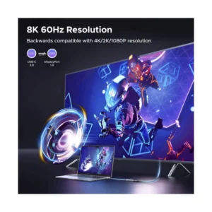 Adaptador Usb-C A Dp Ugreen Cm654 (15575) Negro, 1.4 8K 60Hz, 4K 240Hz, Cable Trenzado - Imagen 2