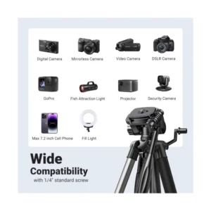 Tripode Para Camara Ugreen (15187) 175 Cm, Aleacion De Aluminio Con Soporte Para Celular, Cabezal De 360°, Compatible Con Dslr/Proyectores/ Camara - Imagen 6