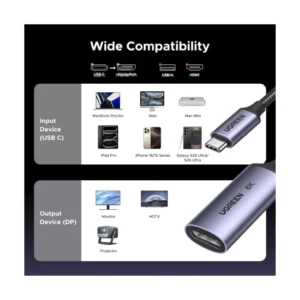 Adaptador Usb-C A Dp Ugreen Cm654 (15575) Negro, 1.4 8K 60Hz, 4K 240Hz, Cable Trenzado - Imagen 8