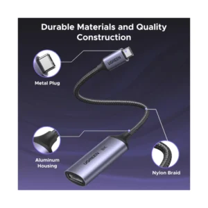 Adaptador Usb-C A Dp Ugreen Cm654 (15575) Negro, 1.4 8K 60Hz, 4K 240Hz, Cable Trenzado - Imagen 9