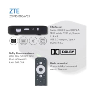 Tv Box Zte Android Tv 4K (Zxv10B866V2K) Negro, Wifi, Hdmi, Bluetooth 5.0, Control Por Voz Google Assistance, Con Control - Imagen 3