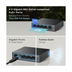 Switch Tp-Link 5 Puertos Con Poe+ (Ls105Gp) 10/100/1000Mbps, 250 Metros, Alimentan Facilmente Dispositivos Como Camaras Ip, Carcasa Metalica - Imagen 3