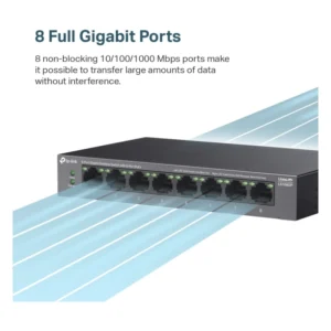 Switch Tp-Link 8 Puertos Con Poe+ (Ls108Gp) 10/100/1000Mbps, 250 Metros, Alimentan Facilmente Dispositivos Como Camaras Ip, Carcasa Metalica - Imagen 3