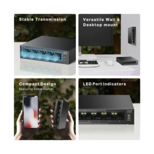 Switch Tp-Link 5 Puertos Con Poe+ (Ls105Gp) 10/100/1000Mbps, 250 Metros, Alimentan Facilmente Dispositivos Como Camaras Ip, Carcasa Metalica - Imagen 4