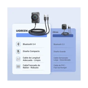 Adaptador Auxiliar Para Automovil Ugreen Cm723 (35002) Bluetooth 5.4, Cancelacion De Ruido, Cable Trenzado De Nailon - Imagen 4