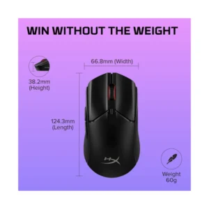 Mouse Inalambrico Hyperx Pulsefire Haste 2 (6N0B0Aa) Gaming, Bluetooth, Negro, 26000 Dpi, 60G, Duracion De La Bater?A De 100 Horas - Imagen 7