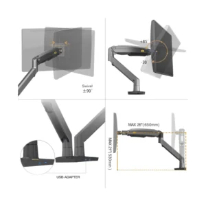 Brazo Soporte Para 2 Monitores North Bayou G75 (1001670965) Rack Base, Para 22" A 32", De 2Kg Hasta 12Kg, Soporte Ergonomico - Imagen 3