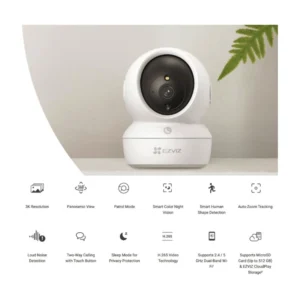 Camara De Seguridad Inteligente Ezviz H6C Pro 3K (Cs-H6C(5Mp,W2)) Wifi, 5Mp, Vision Nocturna A Color, Deteccion De Movimiento, Seguimiento Con Zoom - Imagen 3
