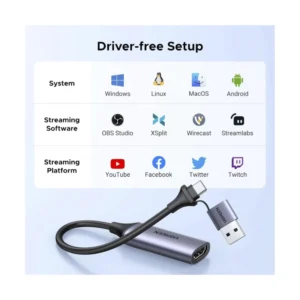 Capturador De Video Hdmi A Usb Ugreen Cm489 (40189) 4K 60Hz, Para Transmision, Grabacion, Compatible Con Switch 2/Xbox/Ps4/Ps5, Conector Dual - Imagen 6