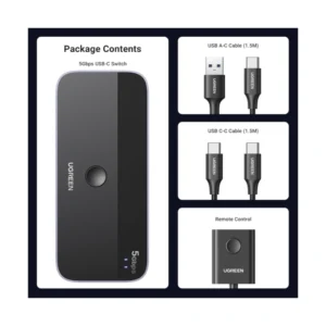 Conmutador Usb-C Ugreen Cm687 (25098) 2 Computadoras Comparten 4 Puertos, Para Pc Laptop Teclado Raton Webcam Usb-Microfono - Imagen 8