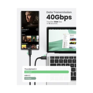 Cable Thunderbolt 4 Usb-C A Usb-C Ugreen Us501 (30389) Negro Carga Rapida De 100 W, Soporte De Video Hasta 8K 60Hz, 0.8 Metros - Imagen 3