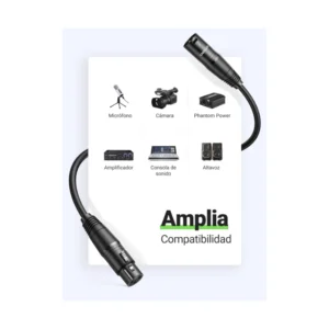 Cable Xlr De 3 Pines Ugreen (20712) Macho A Hembra, Negro, Dmx Balanceado, Amplificador Altavoz, 5 Metros - Imagen 3
