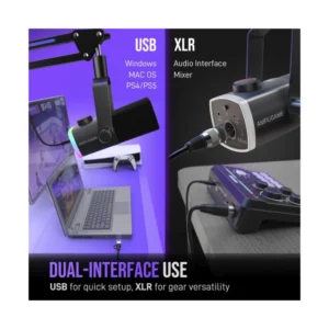 Microfono Fifine Am8Prot Ampligame (Am8Prot) Con Soporte De Brazo Rgb, Negro, Para Grabacion De Podcasts, Puerto Xlr/Usb, Boton Silenciador, Led-Rgb - Imagen 3
