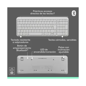 Teclado Inalambrico Logitech K250 (920-013446) Blanco, Bluetooth, Resistente A Derrames, Teclas Comodas - Imagen 4