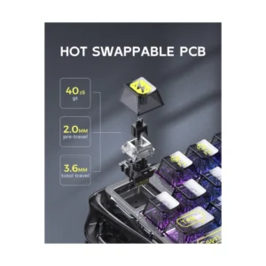 Teclado Inalambrico Gravastar Mercury K1 Lite 75% (Gs K1 Lite-Xtal-Blk) Negro, Mecanico, Bluetooth, Switch Lineales Prelubricados, Rgb Transparente - Imagen 4