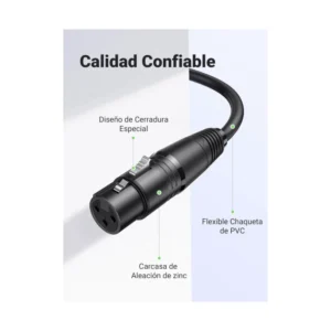 Cable Xlr De 3 Pines Ugreen (20712) Macho A Hembra, Negro, Dmx Balanceado, Amplificador Altavoz, 5 Metros - Imagen 4