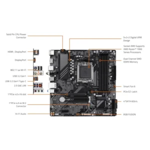 Placa Gigabyte (B650M D3Hp Ax) Am5, Micro-Atx, Pcie 4.0, Wi-Fi 6E, Lan De 2.5Gbe, Ddr5 - Imagen 6