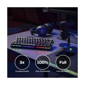 Teclado Hyperx Alloy Origins 60 (4P5N4Aa#Aba) Gaming, Negro, Mecanico, Switch Rojo Lineal, Cubiertas De Pbt Doble Capa De Las Teclas, Led-Rgb - Imagen 6