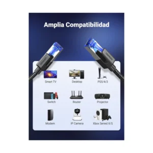 Cable De Red Ugreen (80431) 40Gbps, 2000Mhz, Trenzado Con Conector Rj45, Cat8, 2 Metros - Imagen 7