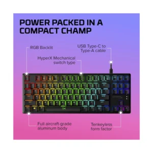 Teclado Hyperx Alloy Origins Core 80% (4P5P3Aa#Aba) Gaming, Negro, Mecanico, Switch Rojo Lineal, Cuerpo Completo De Aluminio De Grado Aeronautico, Rgb - Imagen 7