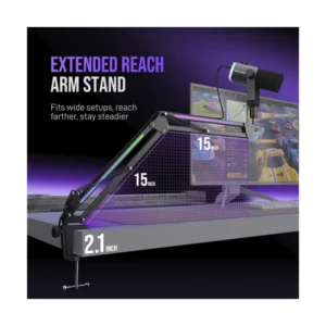 Microfono Fifine Am8Prot Ampligame (Am8Prot) Con Soporte De Brazo Rgb, Negro, Para Grabacion De Podcasts, Puerto Xlr/Usb, Boton Silenciador, Led-Rgb - Imagen 7
