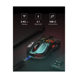 Mouse Inalambrico Gravastar Mercury M2 (Gravastar M2-Blk) Negro, 26000 Dpi, Sensor Paw3395Dm, Diseño Ligero Ahuecado De 2.79 Oz, 5 Botones Programable - Imagen 7