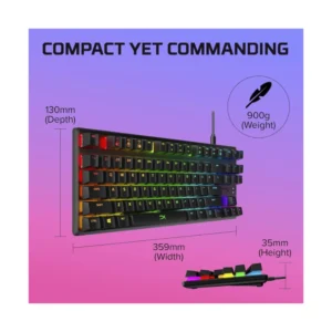 Teclado Hyperx Alloy Origins Core 80% (4P5P3Aa#Aba) Gaming, Negro, Mecanico, Switch Rojo Lineal, Cuerpo Completo De Aluminio De Grado Aeronautico, Rgb - Imagen 8