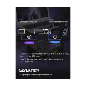 Mezcladora De Audio Fifine Sc8 Ampligame (Sc8-B) Negro, Para Jugadores Y Streamers, Efectos De Audio Personalizables, Admite Xlr, Mezcla De Juego/Chat - Imagen 8