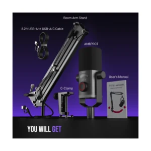 Microfono Fifine Am8Prot Ampligame (Am8Prot) Con Soporte De Brazo Rgb, Negro, Para Grabacion De Podcasts, Puerto Xlr/Usb, Boton Silenciador, Led-Rgb - Imagen 8